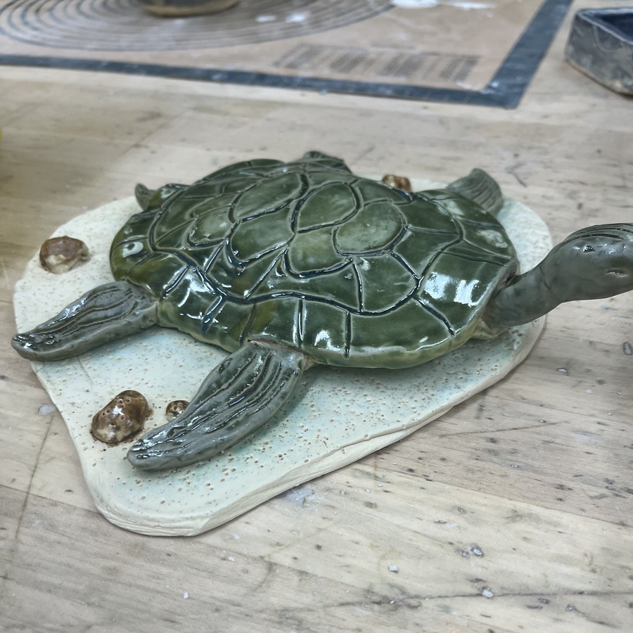 Sculpture — hand-built ceramic sea turtle